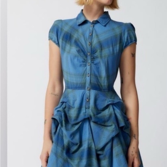 Urban Outfitters BDG Blue Plaid Button-Up Dress - Picture 2 of 3